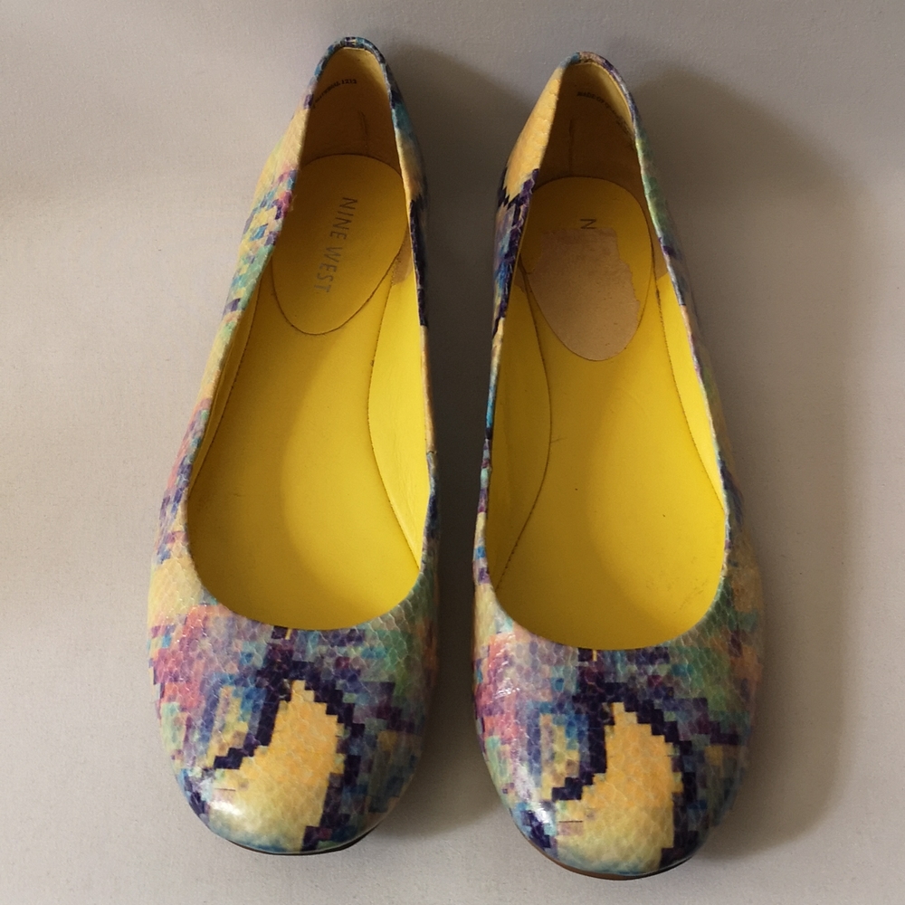 Nine West Women's Slip-on Loafer, Yellow Multi-colour Animal Print, Pre-loved 7M